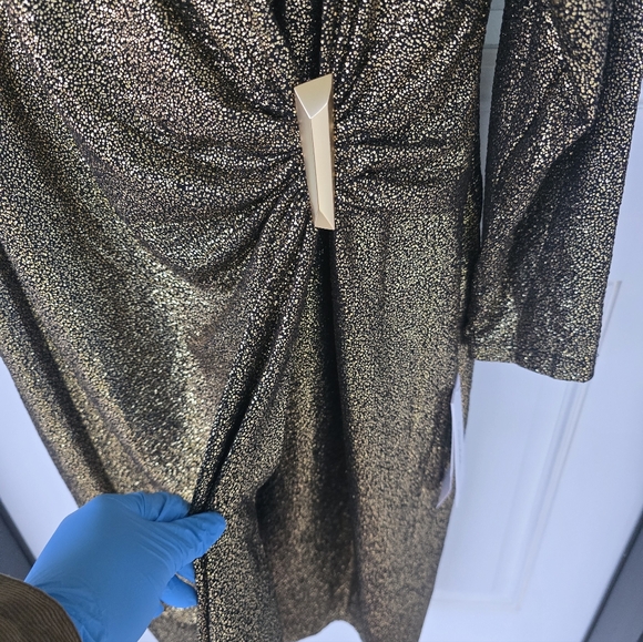 Calvin Klein Metallic Faux-Wrap Sheath Dress Sz 18W Plus Gold Women NWT - Picture 8 of 14